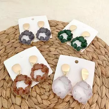 Натуральный камень Красивые элегантные серьги нестандартные серьги женские ювелирные изделия модные серьги-гвоздики с геометрической формой 7*4.1cm зелёный