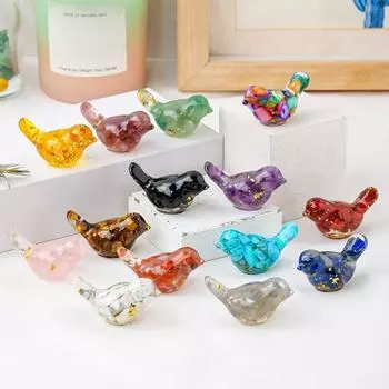 Натуральный камень красочная фигурка птицы позитивная целебная энергия ручная работа искусственный кристалл мини-статуэтка птицы украшение для домашнего офиса настольный орнамент A