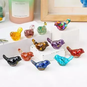 Натуральный камень красочная фигурка птицы позитивная целебная энергия ручная работа искусственный кристалл мини-статуэтка птицы украшение для домашнего офиса настольный орнамент E