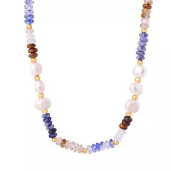 Натуральный камень Круглые бусины Пресноводный жемчуг Бусины ручной работы Ожерелья из титановой стали Универсальная личность Красочные милые девушки Темперамент Ювелирные изделия