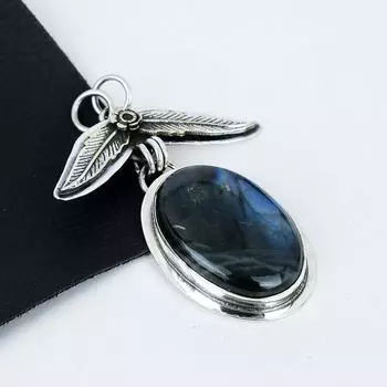 Натуральный камень Лабрадорит Серебряный кулон из стерлингового серебра 925 пробы - Дизайн ручной работы, Ювелирное украшение для повседневной носки, Уникальный кулон, Подарки на День благодарения 2.36 синий