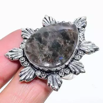 Натуральный камень Ларвикит драгоценный камень 925 стерлингового серебра подарочное кольцо размер 10 p9P19