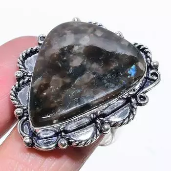 Натуральный камень Ларвикит драгоценный камень 925 стерлингового серебра Подарочное кольцо Размер 7 z1L50