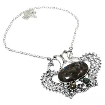 Натуральный камень Ларвикит, драгоценный камень, стерлинговое серебро 925 пробы, подарочное ожерелье, 18 дюймов, n2M31