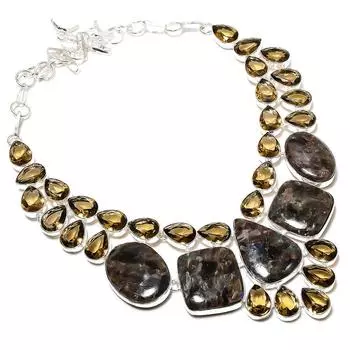 Натуральный камень Ларвикит, оливковый топаз, ожерелье из чистого серебра 925 пробы, 18 дюймов, R2B87