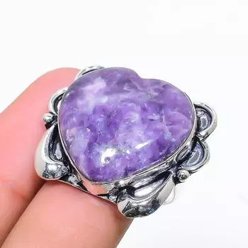 Натуральный камень лепидолит, драгоценный камень, стерлинговое серебро 925 пробы, подарочное кольцо, размер 9,5 u0j56