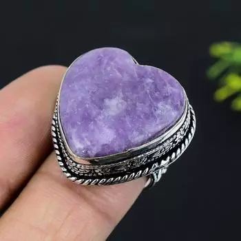 Натуральный камень лепидолит, драгоценный камень, стерлинговое серебро 925 пробы, подарочное кольцо, размер 7, D4d62