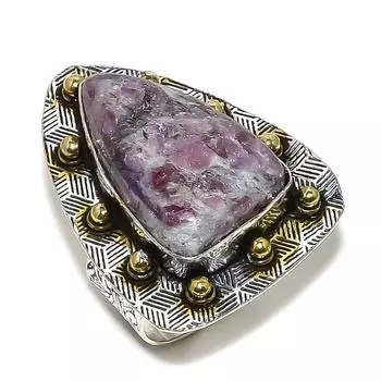 Натуральный камень лепидолит, двухцветное кольцо из стерлингового серебра 925 пробы, размер 7 h6G65