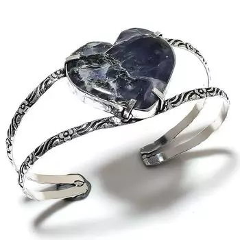 Натуральный камень Лолит, драгоценный камень, браслет-манжета из стерлингового серебра 925 пробы, регулируемый p6M36