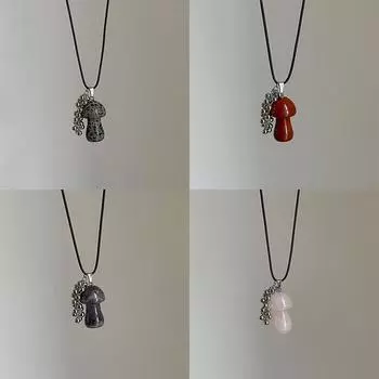 Натуральный камень, маленький гриб, серебряная виноградная нить, черная веревка, ожерелье для женщин, нишевый дизайн, симпатичная универсальная цепочка на шею, цепочка на свитер