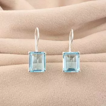 Натуральный камень Небесно-голубой Топаз 925 Проба Стерлинговое серебро Ювелирные изделия Ручной работы Серьги 1.06 EE-167-7