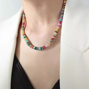Натуральный камень разноцветные бусины счеты круглые бусины ожерелье ручной работы титановая сталь индивидуальная ключичная цепочка ювелирные изделия для женщин