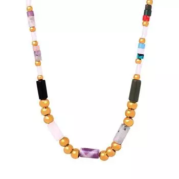 Натуральный камень разноцветные круглые бусины бисерное ожерелье ручной работы из титановой стали 18 карат вдовствующая императрица личность и темперамент универсальные ювелирные изделия