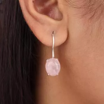 Натуральный камень Розовый Кварц 925 Стерлинговое Серебро Ручная Работа Серьги-Подвески 1.05 EE-173-27