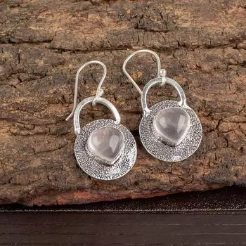 Натуральный камень Розовый Кварц Серебро 925 пробы Ручная работа Висячие серьги 1,30 EE-63-22