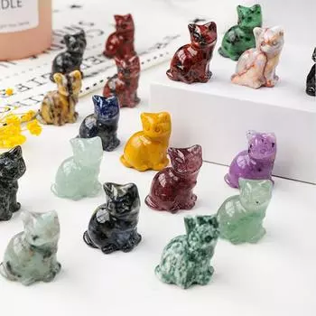 Натуральный камень, счастливый кот, резьба по кристаллу, кошки, ремесленная статуя животного, Рейки, лечебные украшения, украшение для домашнего стола, подарки на удачу