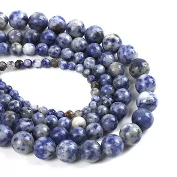 Натуральный камень, сине-белые пятнистые агаты, круглые свободные бусины, размер нити 15 дюймов, выберите размер для изготовления ювелирных изделий 4mm 95pcs