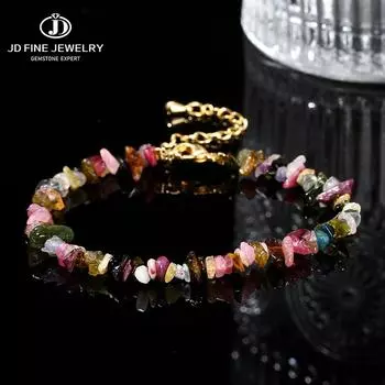 Натуральный камень, смешанный турмалин, гравий, браслет-цепочка на удачу, женские модные украшения, регулируемый браслет с чипом, подарки для йоги, чакры Beads 3-5mm