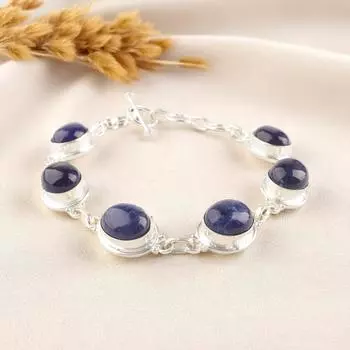 Натуральный камень содалит, серебро 925 пробы, ювелирные изделия ручной работы, браслет 8,5 дюйма RB-3-21
