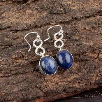 Натуральный камень содалит, серебро 925 пробы, ювелирные изделия ручной работы, серьги 1,60 EE-12-20