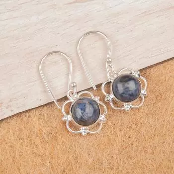 Натуральный камень содалит, серебро 925 пробы, ювелирные изделия ручной работы, серьги 1,40 EE-56-22