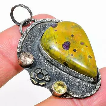 Натуральный камень стихтит, цитрин, подвеска из стерлингового серебра 925 пробы, 2,05 дюйма, w3B80