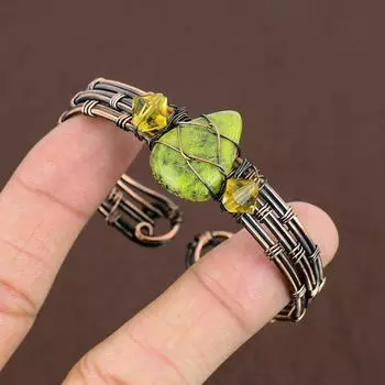 Натуральный камень стихтит, драгоценный камень, медная проволока, браслет-манжета, регулируемый t1P94