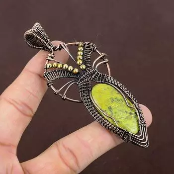 Натуральный камень стихтит, драгоценный камень, подвеска ручной работы из медной проволоки, 3,94 дюйма, S1l23