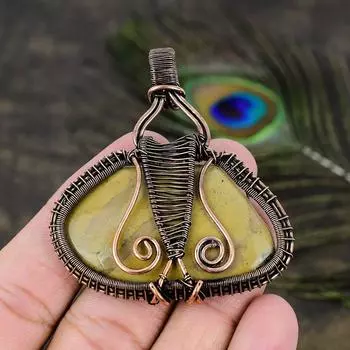Натуральный камень стихтит, драгоценный камень, подвеска ручной работы из медной проволоки 2,44 K0D46