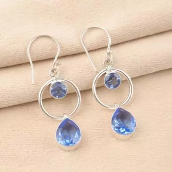 Натуральный камень Танзанит Ювелирные изделия из серебра 925 пробы Серьги ручной работы 2,0 EE-140-15