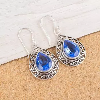 Натуральный камень Танзанит Ювелирные изделия из серебра 925 пробы Ручная работа Серьги 1,72 CE-4-6