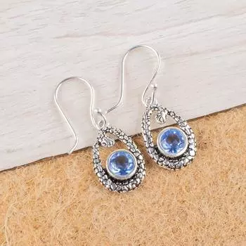 Натуральный камень Танзанит Ювелирные изделия из серебра 925 пробы Серьги-капли 1,38 CE-3-8