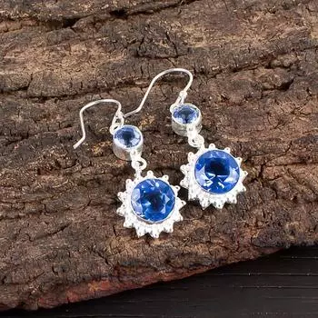 Натуральный камень Танзанит Ювелирные изделия из серебра 925 пробы Ручная работа Серьги 1,80 EE-13-1