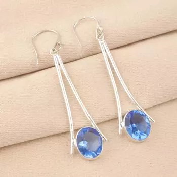Натуральный камень Танзанит, серебро 925 пробы, серьги-подвески ручной работы 2,63 EE-136-7
