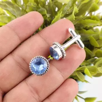 Натуральный камень Танзанит Серебро 925 пробы Ювелирные изделия ручной работы Запонки 0,51 CL-3-9