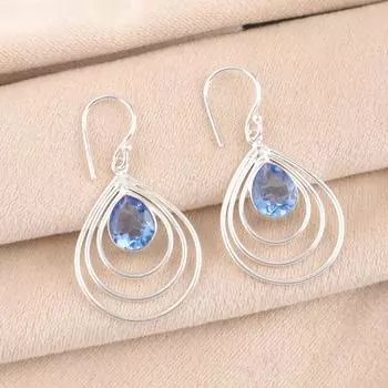 Натуральный камень Танзанит, серебро 925 пробы, серьги ручной работы 1,80 для нее EE-31-8