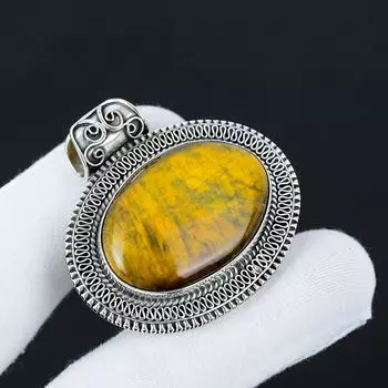 Натуральный камень Тигровый глаз Серебряный кулон из стерлингового серебра 925 пробы - Дизайн ручной работы, Ювелирные изделия для повседневной носки, Антикварный кулон для вечеринок, Подарки 2.36 коричневый