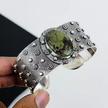 Натуральный камень Яшма Кровь Дракона Ручной работы Браслет-кафф из стерлингового серебра 925 пробы, Браслет из Яшмы Кровь Дракона, Для жены, Унисекс-браслет, Подарки для жены 6 зелёный