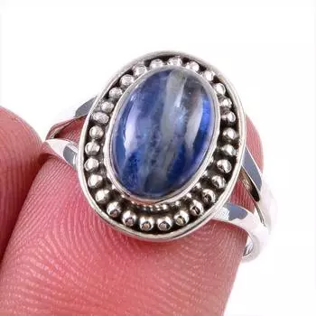 Натуральный кианит драгоценный камень 925 цельное серебро ювелирное изделие кольцо размер 6.5 B7s60