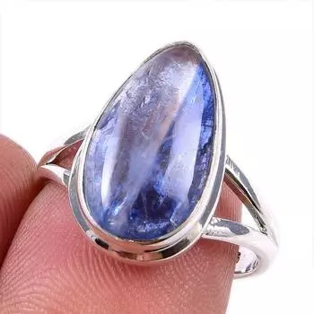 Натуральный кианит драгоценный камень 925 цельное серебро ювелирное изделие кольцо размер 7.5 R6K91