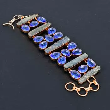 Натуральный кианит, голубой топаз, драгоценный камень, медный подарочный браслет ручной работы 7-8 J3w87