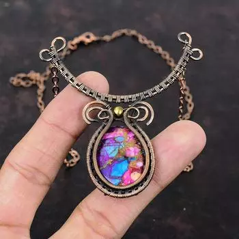 Натуральный Kingman Розовый георгин Бирюзовое ожерелье Медная проволока Ожерелье Ювелирные изделия из драгоценных камней Регулируемое ожерелье Медные украшения Свадебный подарок