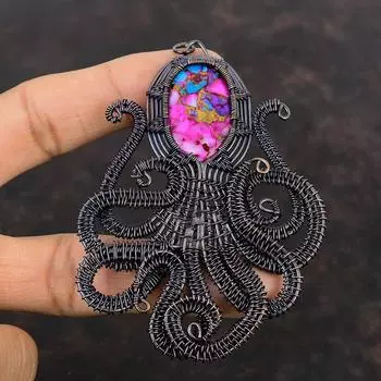 Натуральный Kingman Розовый Георгин Бирюзовый Драгоценный Камень Кулон Медная Проволока Обернутый Кулон Осьминог Кулон Ручной Работы Медные Ювелирные Изделия Для Подарка