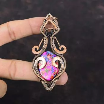 Натуральный Kingman Розовый Георгин Бирюзовый Кулон Медная Проволока Обернутый Кулон Оригинальный Подвеска Из Драгоценного Камня Медные Ювелирные Изделия Для Подарка Кулон Ручной Работы