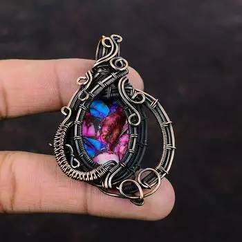 Натуральный Kingman Розовый Георгин Бирюзовый Кулон Медная Проволока Обернутый Подвеска Драгоценный Камень Медные Ювелирные Изделия Подарок На Помолвку Совершенно Новый Кулон Ручной Работы