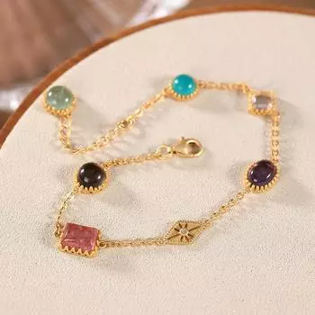 Натуральный клубничный кварц S925 стерлингового серебра мода простой ретро тренд амазонит богиня парный женский браслет