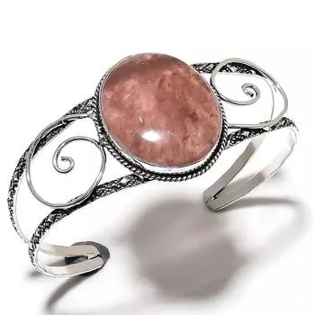 Натуральный клубничный кварцевый браслет из стерлингового серебра 925 пробы, браслет-манжета, регулируемый. П3И55