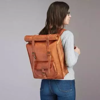 Натуральный коричневый рюкзак, винтажный рюкзак через плечо, кожаная сумка для путешествий 22 x 14 x 4 in коричневый