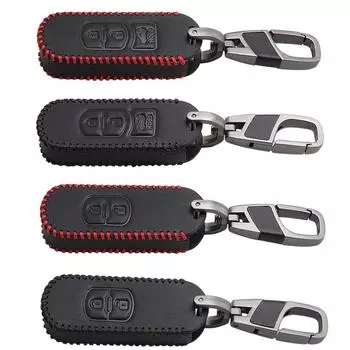 Натуральный кожаный чехол для ключей от машины для Mazda 2 3 6 Axela Atenza CX5 CX7 CX9 Mazda Smart 2/3 For Mazda Smart-3 Button чёрный/красный