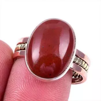 Натуральный красный драгоценный камень яшма 925 пробы, твердое серебро, ювелирные изделия, двухцветное кольцо, размер 9US I5w74
